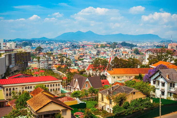 Da Lat city aerial panoramic view in Vietnam