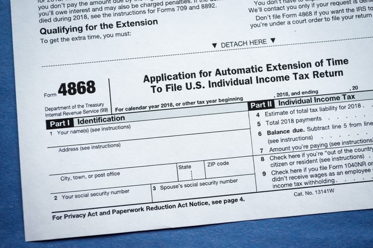 IRS Form 4868 for automatic extension