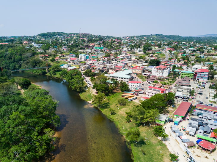The Macal River and town of San Ignacio in Cayo District, Belize