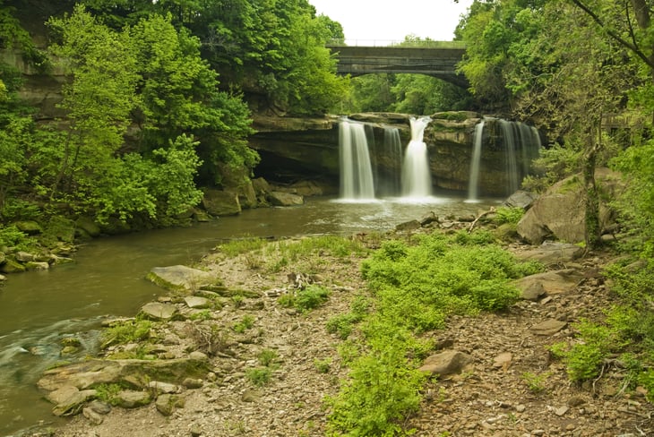  East Falls waterfall on the Black River in Cascade Park in Elyria, Lorain County, Ohio