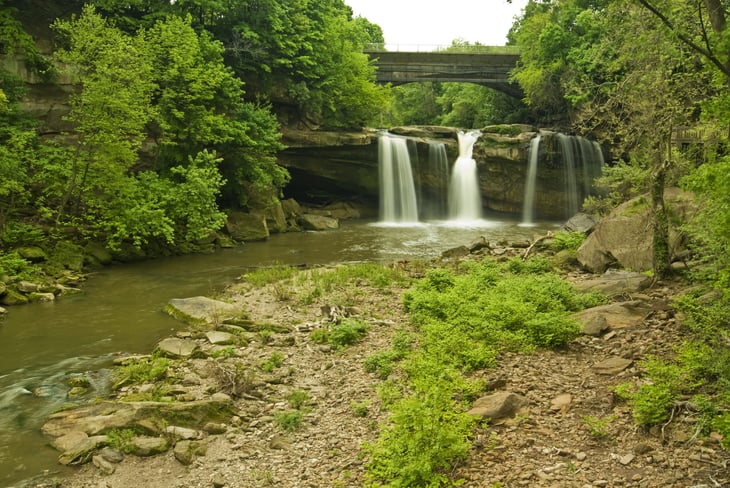 East Falls waterfall on the Black River in Cascade Park in Elyria, Lorain County, Ohio