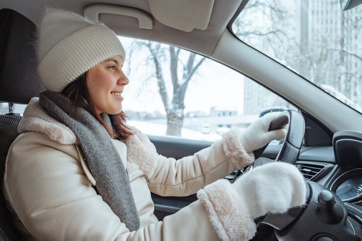Woman driving in the winter