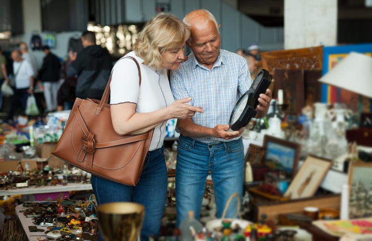 Older couple at thrift store estate sale secondhand store
