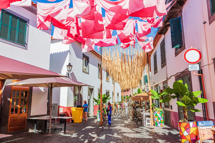 Streets in the center of Câmara de Lobos on the Portuguese island of Madeira.