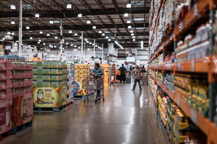 The vitamin and supplement section of a Costco warehouse