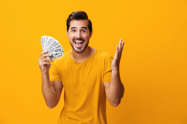 happy man with cash