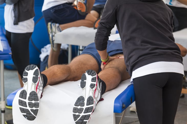 athlete's relaxation massage before sport event
