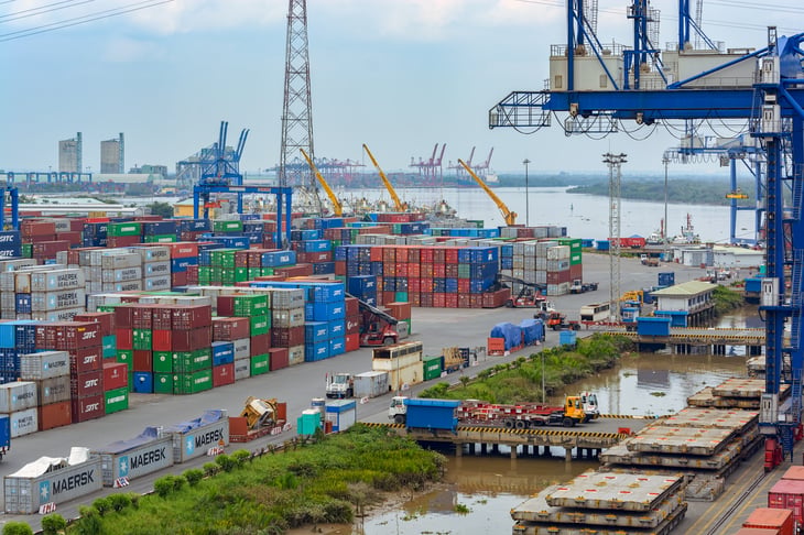 Shipping containers at a port in Ho Chi Minh City, Vietnam