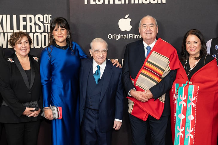 Julie O'Keefe, Brandy Lemon, Martin Scorsese, Geoffrey Standing Bear, Julie Standing Bear attend premiere of the movie Killer os the Flower Moon at Alice Tully Hall in New York on September 27, 2023