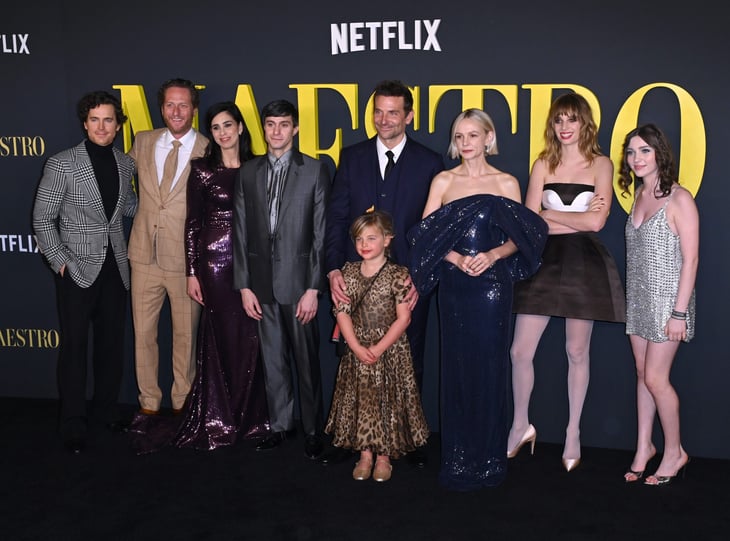 Matt Bomer, Brian Klugman, Sarah Silverman, Gideon Glick, Bradley Cooper, Carey Mulligan, Maya Hawke, Alexa Swinton and Lea Cooper at the premiere for Maestro.