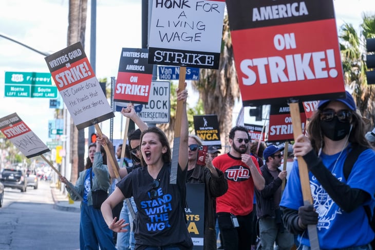 Writers Guild of America workers striking in Los Angeles