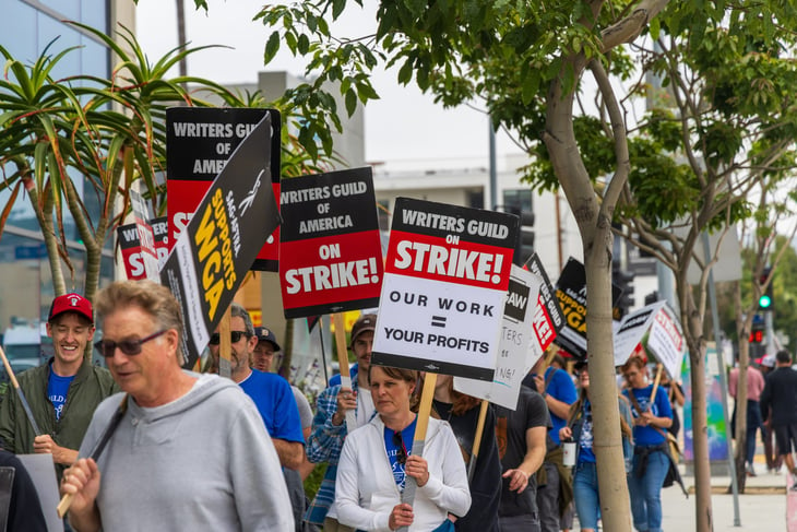 Writers Guild of America strike in front of Netflix in Los Angeles