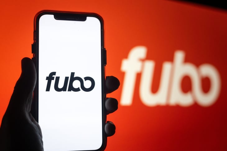 Fubo streaming service logo on a smartphone and TV screen