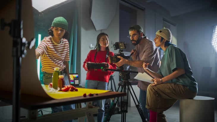 A film crew on set