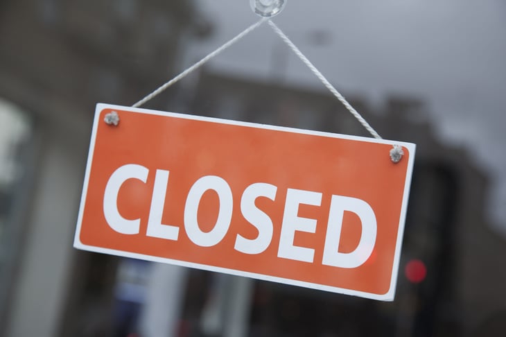 Closed sign on a business door