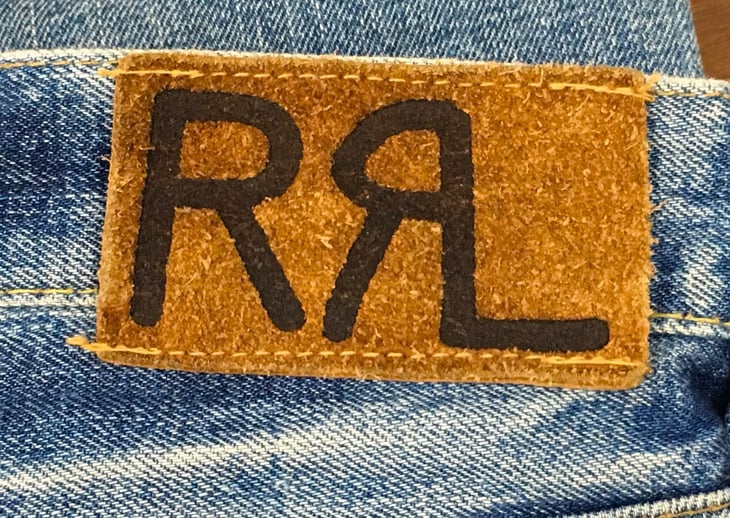 Logo for Ralph Lauren's sub-brand Double RL (aka RRL) on vintage jeans