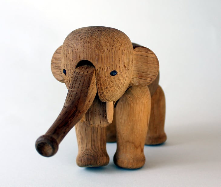 Nordic wooden elephant toy.