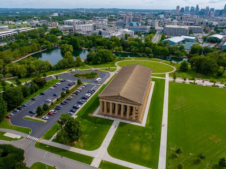 The full-scale replica of the Parthenon in Centennial Park in Nashville, Tennessee