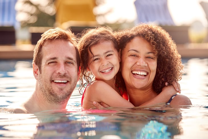 Family in a pool enjoying a vacation