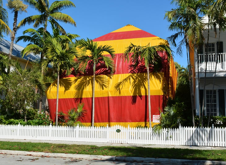 Tented house being treated for termites