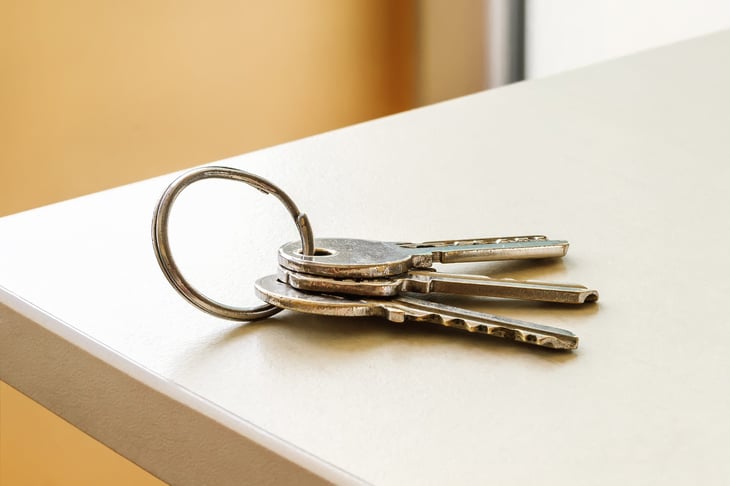 Keys on a counter or table.