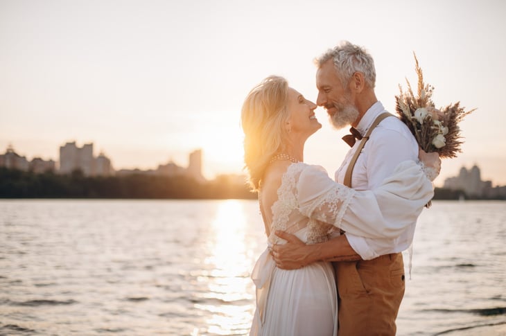 Senior couple at their outdoor wedding