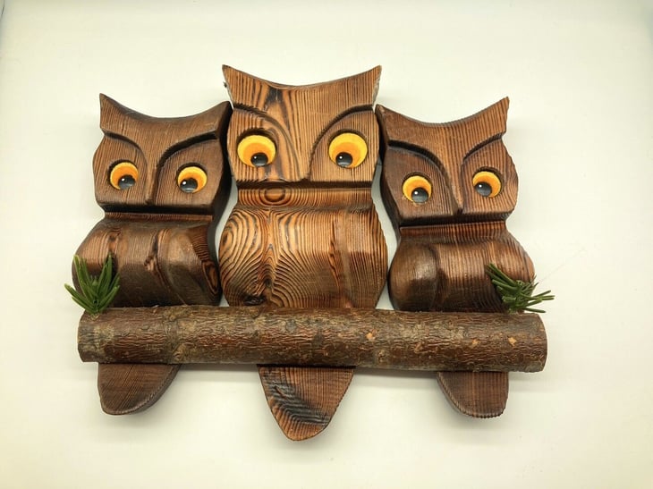 Vintage Witco wood carvings of owls