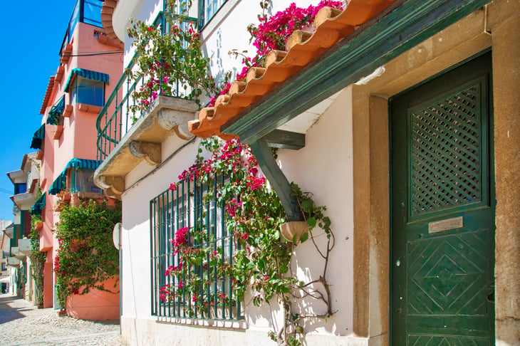 Scenic streets in historic center of Cascais, Portugal
