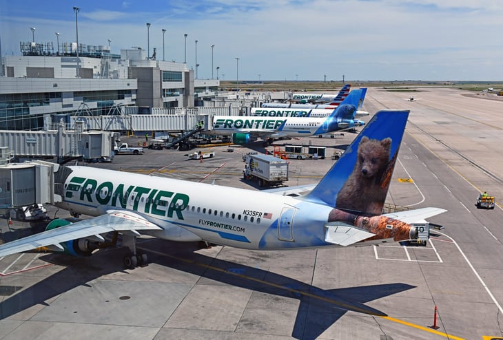 Frontier Airlines airplanes at Denver International Airport 