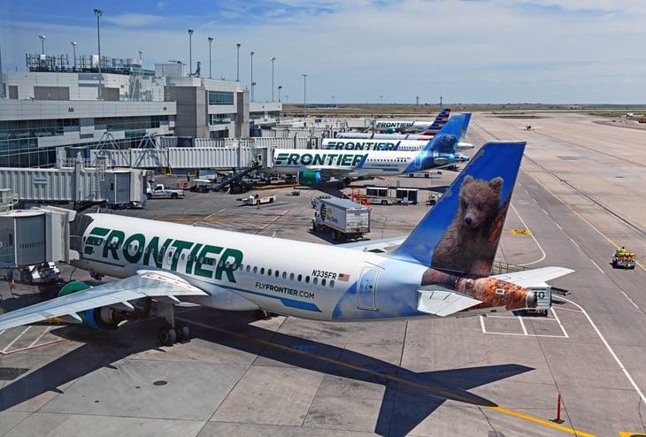 Frontier Airlines airplanes at Denver International Airport