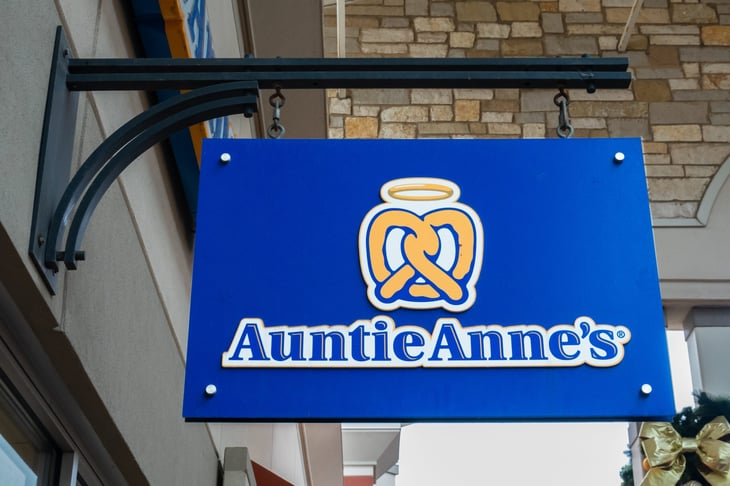 Auntie Anne's pretzel store sign in Eagan, MN.