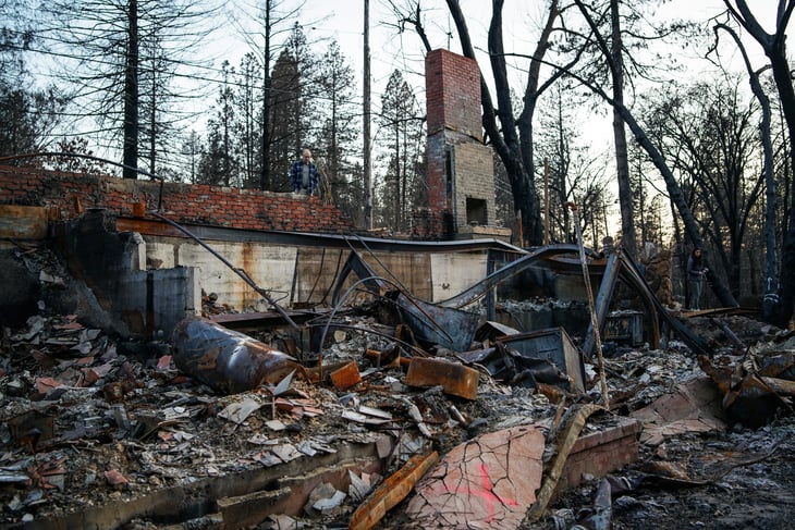 A burned home destroyed after the Camp Fire in Paradise, California