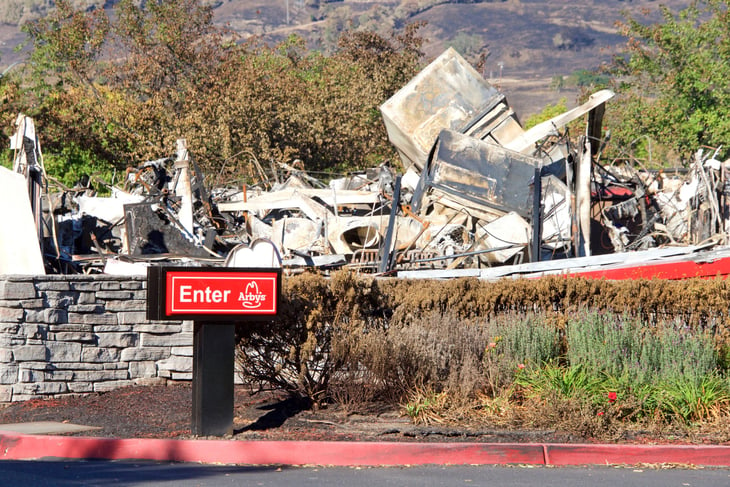 The rubble of an Arby's restaurant after the Tubbs Fire in Santa Rosa, California