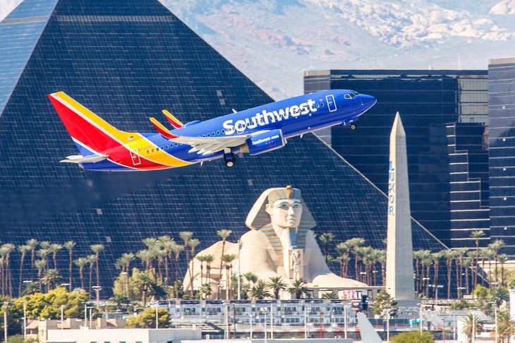 Southwest Airlines airplane flying out of Las Vegas
