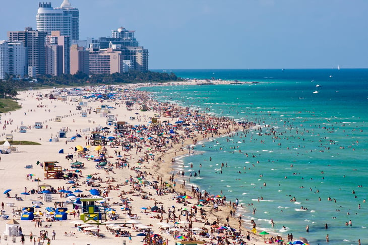 Crowded beach in Miami Beach, Florida