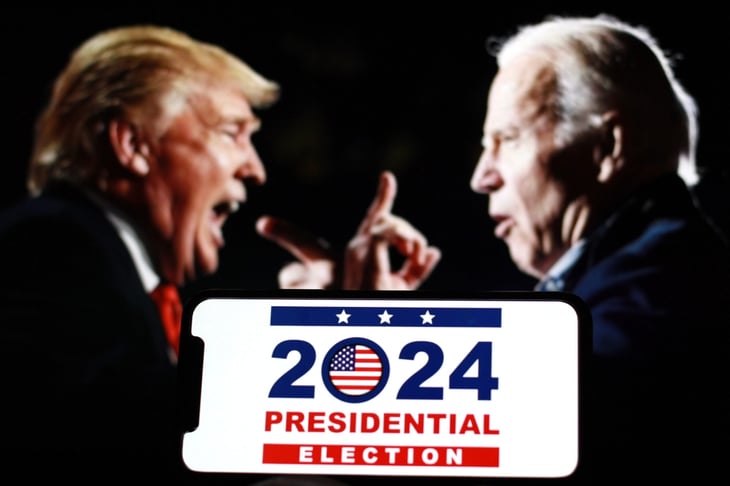 2024 presidential election with images of Presidents Donald Trump and Joe Biden