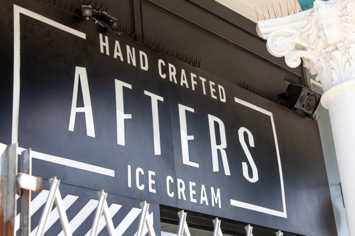 Venice Beach, California/United States - 06/29/19: A store front sign for the ice cream shop known as Afters