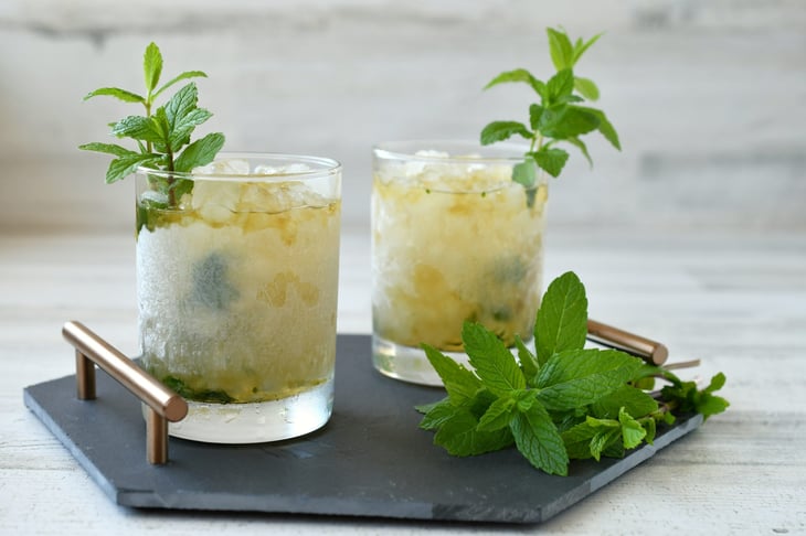 Classic Mint Julep cocktail in frosted glass with mint garnish