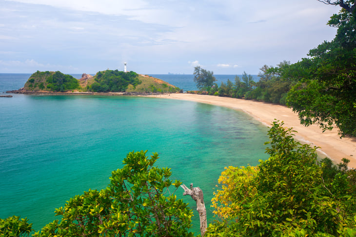 Lighthouse and beach. National Park of Koh Lanta, Krabi, Thailand