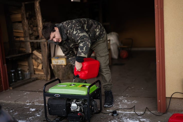 man filling generator during power outage