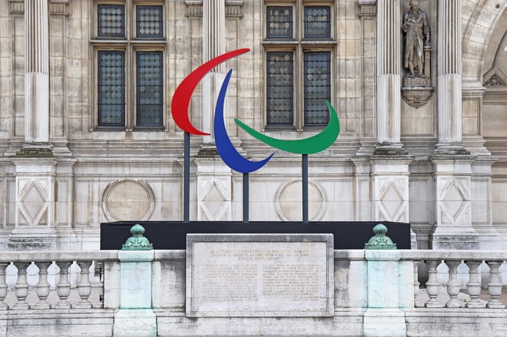 The Paralympics logo, installed at Hotel de Ville, Paris, France for the 2024 games