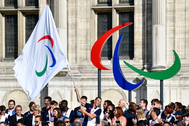 French medalists during a ceremony marking the handover from Japan to the next Olympic and Paralympic Games in Paris 2024 in Paris, France