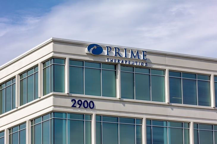 Prime Therapeutics exterior sign and trademark logo.
