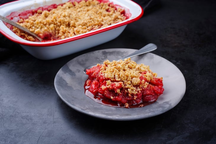 Rhubarb baked in a crumble.