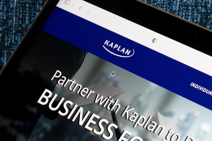 Website homepage of Kaplan, Inc., an American corporation that provides educational and training services