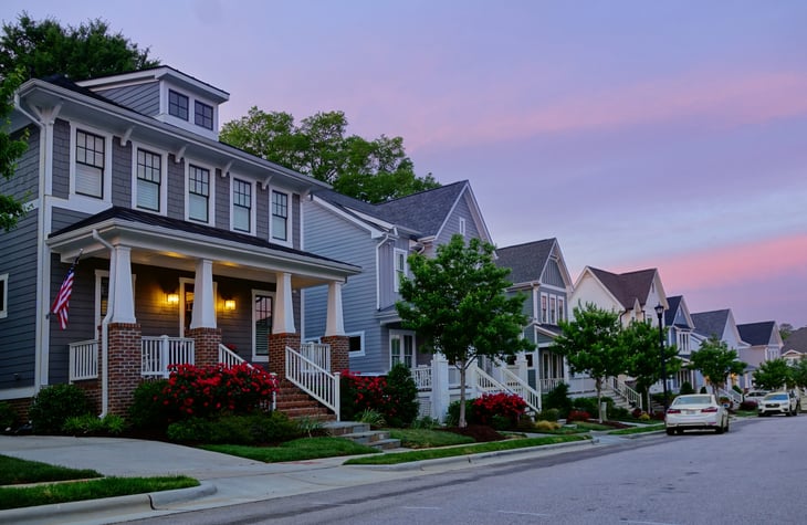 New houses on a quiet street in Raleigh, North Carolina