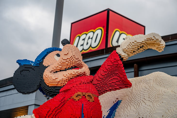 Lego sculpture of Mickey Mouse outside the Lego store at Disney Springs