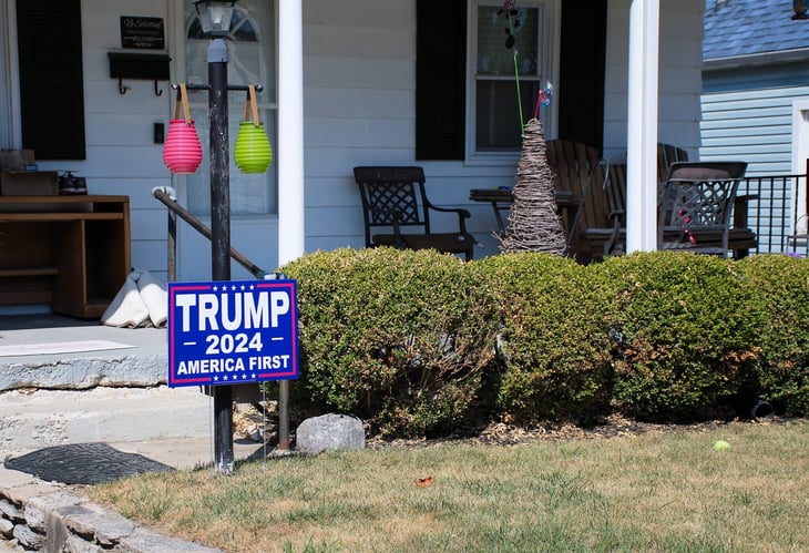 Dayton, Ohio USA September 5, 2024: A Trump yard sign on display in front of a residence.