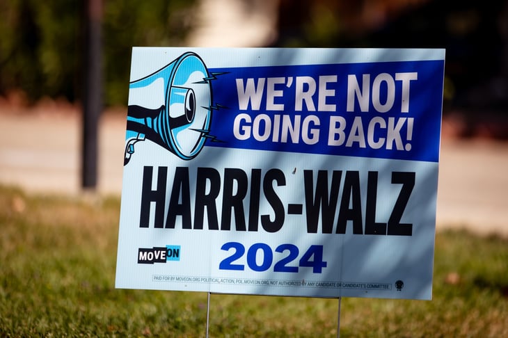 Sunnyvale, California US - September 12, 2024: Harris Walz 2024 Yard Lawn Sign.