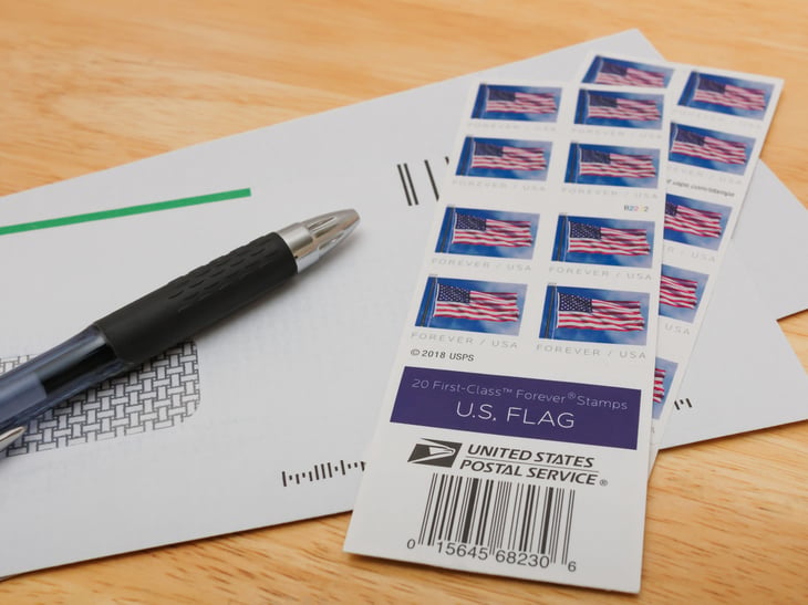 Book of First Class U.S. Flag forever stamps